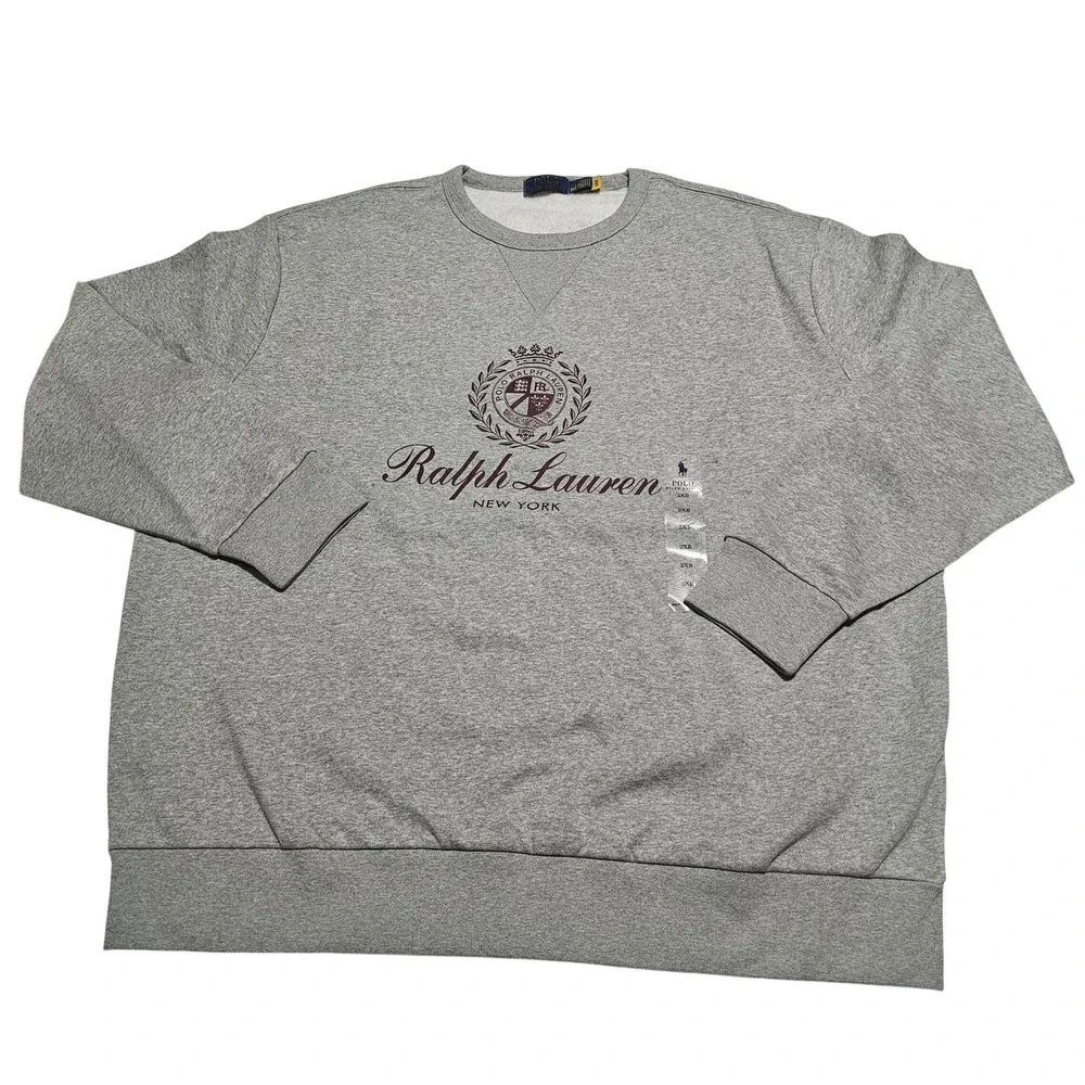 Polo Ralph Lauren Unisex Grey Crest Logo Crewneck Sweatshirt 2XB NWOT